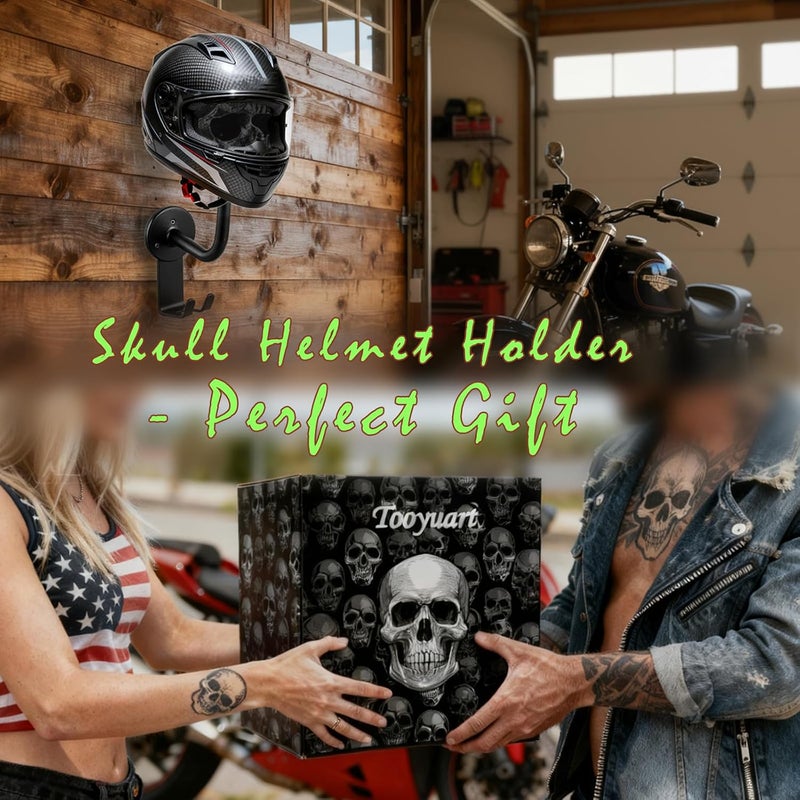 Tooyuart Helmet Holder,Skull Helmet Holder Wall Mount Helmet Rack with 2 Hooks Helmet Hanger for Coats,Caps,Baseballs,Rugby Helmet,Motorcycle Accessories - Image 2